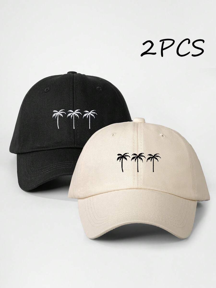 2pcs Unisex Printed 3 Coconut Trees Baseball Caps, Outdoor Adjustable Casual Hats