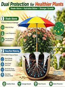 4pcs/Set Potted Plant Sun Shade Umbrella, Outdoor Plant Flower Shade Umbrella, Potted Plant Shade Cover, 1 Mini Umbrella + 3 Potted Plant Watering Devices, Sun Protection And Heat Insulation Design, Suitable For Tall And Short Plants - Multicolor - View 2