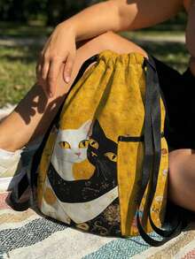 1PC Drawstring Backpack, Drawstring Sack, Sports Backpack, Large‑Capacity Lightweight Style, Outdoor & Fitness Storage Bag, Cat‑Pattern Printed, Convenient For Storing Sports Gears And Changing Clothes - Two Kittens 402265 - View 3
