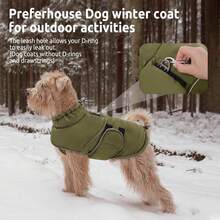 Dog Warm Winter Jacket, Windproof Pet Jacket (With Leash Hole) | Winter Jacket, Thick & Warm, Waterproof Dog Coat With Reflective Strip, Suitable For Cold Weather - Green - View 6