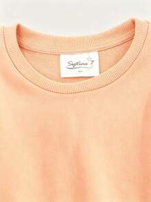 Cotton Girls' Crewneck Pullover Sweatshirt, Autumn Winter Loose Fit With Frog Print, Cute Sweet Girly Preppy Style - Hami Melon Orange - View 6