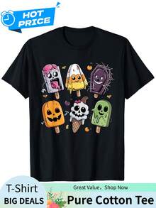 Humorous Summerween T-Shirt - Durable Horror Ice Cream Graphic Tee For Both Men And Women, Available In Sizes S-XXXL, Regular Fit Short Sleeve Shirt P - Black - View 1