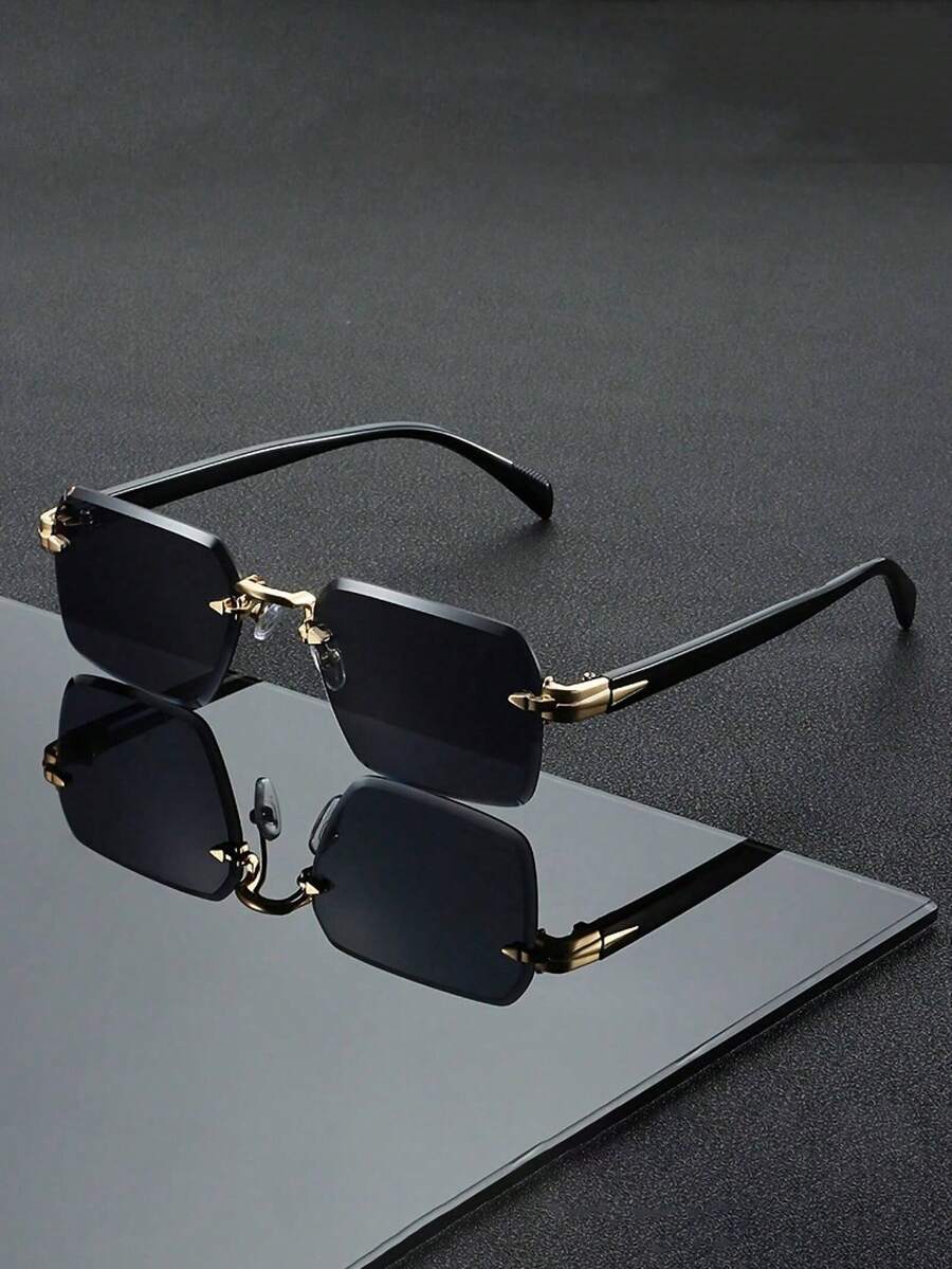 1PC Solid Color Retro Fashion Rimless Fashion Glasses, Summer Eyewear, Personalized Premium Metal Rimless Glasses - Perfect For Vacation, Travel, Street Photography, Hiking, Party, Music Festival, Concert And As An Ideal Gift - Multicolor - View 1