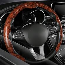 1pc Anti-Slip Steering Wheel Cover - Faux Mahogany Pattern + Lightweight + Center Alignment Mark + Embedded Easy Installation + No Inner Ring; For Car/Pickup/SUV/MPV/Van/D-Shape/O-Shape/Round Steering Wheel - Faux Mahogany Pattern - View 2