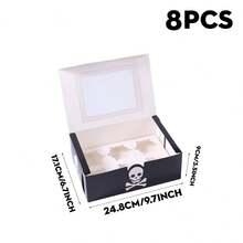 Large Capacity 1/10 Pack Cake Boxes With Transparent Window, Black Rectangular Baking Boxes, Skull And Crossbones Design, Foldable Storage Boxes, Suitable For Halloween Party, Birthday, Celebration, Dessert Packaging, Party Supplies. - Multicolor - View 10
