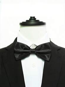 1PC Men's Solid Color Bowknot, Double Layer Polyester Bowknot For Groom, Groomsman, Host, Server, Wedding - Black - View 1