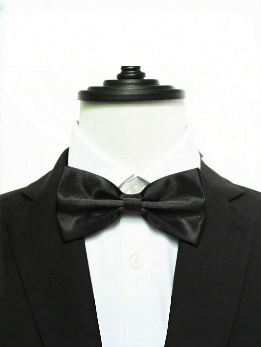 1PC Men's Solid Color Bowknot, Double Layer Polyester Bowknot For Groom, Groomsman, Host, Server, Wedding - Black - View 1