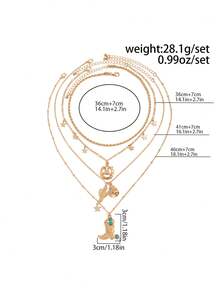 4pcs/Set Kalung Berlapis-lapis yang Dapat Ditumpuk, Terbuat dari Logam, Liontin, Elemen Bintang, dan Topi Pirus Gaya Koboi Barat Vintage - Set isi 4 - View 8