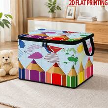 1pc Colorful Pencil Pattern Storage Box With Zipper Oxford Fabric Foldable Organizer Bag, Perfect For Travel, Packing, Clothing, Pants And Bedding, Storage, Laundry Room Or Holiday Decor, Keeps Household Items Organized And Easy To Find, Contemporary Style - View 4