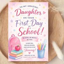 1 Greeting Card + 1 Envelope, Encouragement Card For Daughter's First Day Of School, Flat Stationery, Academic Success And Back To School Wishes - Multicolor - View 6