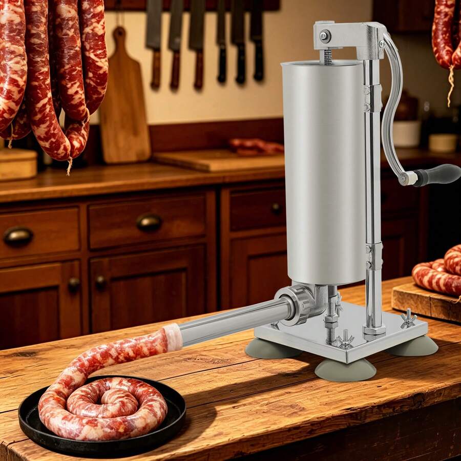Virellio Stainless Steel Vertical Manual Sausage Stuffer Machine With Enlarged Silicone Suction Cups For Restaurants, Snack Bars, Canteens, Workshops, And Markets - Silver - View 1