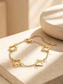 VceTd 1 Set Elegant Style Stainless Steel Women's Chain Bracelet With Floral Design, Suitable For Daily Wear - Yellow Gold - View 9