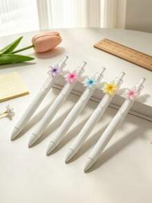 6/1pc 0.5mm Black Ink Pen With A Plumeria Flower Design, Smooth Writing, Creative Stationery Set, Perfect For Everyday Office Use Or As A Gift, Stylish Pen Set Made Of Durable Lightweight Plastic, Multi-Pack, A Back-To-School Essential - A - View 7