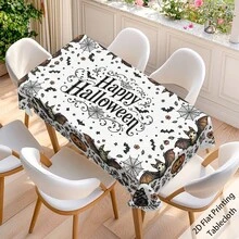 1pc,Vintage Halloween Tablecloth, Black White Pumpkin Bat Cat Print Polyester Table Cover, Elegant Halloween Dining Table Decor For Kitchen, Party, Family Gathering And Holiday Home Decoration - C - View 15