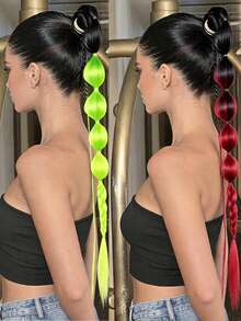 Wig Ekor Kuda 24 Inci, Wig Gelembung, Kepang, Gaya Elastis, Kepang Lentera Sutra Perak, Ekor Kuda, Kepang Ekor Kuda untuk Kostum Natal - MultiWarna - View 7