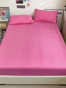 Rose Red Solid Color Skin-Friendly Brushed Bed Sheet Set (1*Bed Sheet + 2*Pillowcases), Suitable For Bedroom And Guest Room, All Season Use, Machine Washable, Dark Green/Blue/Dark Brown/Burgundy/Pale Yellow/Coffee Brown/Light Gray Purple/White - Rose Red - View 10