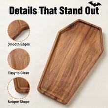 1PC Coffin‑Shaped Wood Gothic Tray, Halloween Harvest Back‑To‑School Tableware, Vintage Gothic Dinner Dessert Snack Plate, For Halloween Party Occult Tea Party, Kitchen Accessories & Gift - View 7