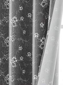 1panel Printed Blackout Curtain With Grommet Top Designthermal Insulated For Effective Room Darkening Floral Drape Window Decor Home Accent Room Ornament Thermal Insulation, Noise Reduction Function, Suitable For Living Room, Bedroom, Office And Home - Black and Gray - View 6