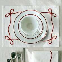 1/2/4pcs White Embroidered Bow Holiday Decorative Soft Classic Placemats & Napkins, Suitable For Wedding, Valentine's Day And Home Decor - Multicolor - View 16