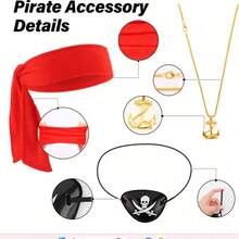 4-Piece Pirate Theme Costume Accessory Set, Suitable For Men And Women Adults. Set Includes Red Bandana, Earrings, Eye Patch And Anchor Necklace, Perfect For Halloween Cosplay, Party Decoration And Renaissance Style Dress Up, Great Accessory Choice For Adult Holiday Parties. - Multicolor - View 6