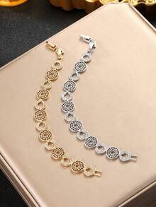 1pc Gear-Shaped Cubic Zirconia Full Rhinestone Women's Bracelet, Gold ...