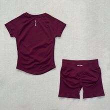 Dfyne Set , shorts scrunch, top manga corta gym, conjunto fitness mujer, ropa deportiva seamless, shorts levanta glúteos, ropa para gymrat, Dfyne Impact.Conjunto De Pantalones Cortos De - Amarillo Claro - Ver 7