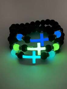 1 Volcanic Stone Luminous Bracelet, Multi Colored Luminous Cross Bead Jewelry, Graduation Season Back To School Season Birthday Gift - Multicolor - View 2