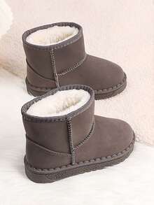 Children's Thick Plush Snow Boots, Soft Sole Anti-Slip, Unisex Baby Autumn/Winter Warm Short Winter Shoes - Grey - View 2