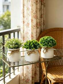 1/3Pcs Artificial Mini Potted Plants, Faux Small Greenery Bonsai, Fake Grass Shrub With White Plastic Pot, Realistic Desk Topiary Tiny Potted, Faux Green Bushes,Artificial Potted Plant For Shelf Window Sill Table Farmhouse Decor - Multicolor - View 1
