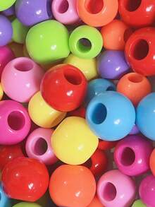 50pcs Acrylic Large Hole Round Solid Color Beads DIY Bracelet Necklace Phone Chain Pendant Tassel Dreamcatcher Jewelry Accessories - Multicolor - View 1
