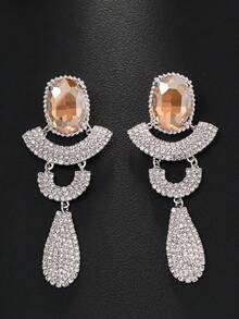outingfit 1 Pair New Geometric Earrings For Women, High-End Rhinestone Dangle Earrings, Full Crystal Studs, Women's Accessories - Silver - View 7