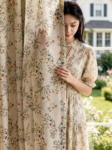 1pc Linen Fabric Embroidered White Floral Fresh Fashion Gauze Curtain, Floral Pattern, Rod Pocket Design, Suitable For Living Room And Bedroom - Transparent And Light Filtering Curtain, Living Room Curtain, Bedroom Curtain - Multicolor - View 5
