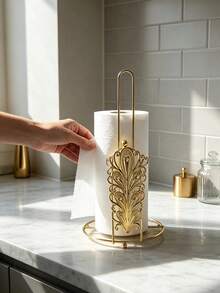 Luxury Iron Art Tabletop Paper Towel Holder, Freestanding Roll Storage Rack With Stable Round Base, Gold And Black, Suitable For Most Standard Kitchen Paper Towel Rolls - Multicolor - View 3