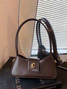 Vintage Baguette Underarm Bag For Women, High-End Gold Buckle Shoulder Crossbody Bag, Minimalist Texture, Versatile Commuter Handbag - Coffee - View 8