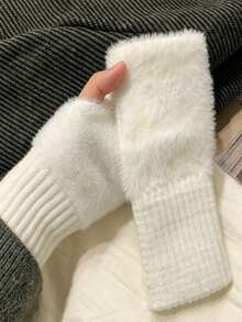 Women's Fingerless Gloves, Faux Fur Cuff, Soft Warm Knitted Sleeve, Touchscreen Friendly, Suitable For Typing, Autumn New Arrival, Essential Accessory For Classroom Or Shopping - Multicolor - View 6