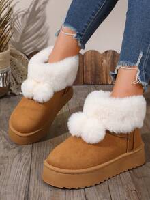 Women's New Winter Soft Thermal Lined Thick Warm Mid-Calf Boots, Fashionable Versatile Comfortable For Commuting And Outdoor Wear - Camel - View 2