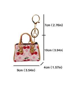 1pc Cute Cherry Pattern Mini Handbag Crossbody Bag, Portable Lipstick Holder Keychain With Detachable Metal Chain, Zipper Closure, Can Store Lipstick, Earphones And Other Small Items, Fresh Girly Style Versatile Mini Storage Bag - Pink - View 8