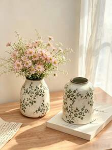1pc Loven Vintage Floral Ceramic Vase, Cracked Glaze Surface Vase, Dark Edge, Country Style Decorative Vase, Suitable For Home, Living Room, Entrance And Wedding Use. High-End Gift Box Set - Multicolor - View 3