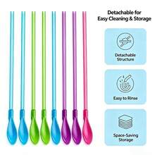 Reusable 2-In-1 Straw Spoon With Cleaning Brush, Detachable Stirring Spoon For Milkshakes & Ice Cream Sundaes, Candy Color Kitchen Utensil (5/10/15/20/30 Pcs Set) - Multicolor - View 5