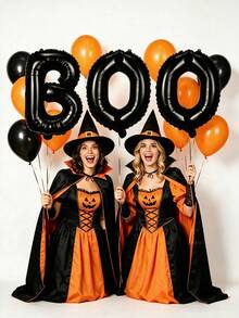 3pcs/Set 16-Inch Halloween "BOO" Letter Foil Balloons, Matte Black Foil Letter Balloon Garland, Spooky Halloween Wall Decor, Gothic Haunted House Adult Party Decorations, Home, Bar Halloween Photo Backdrop Props - Halloween BOO - View 3
