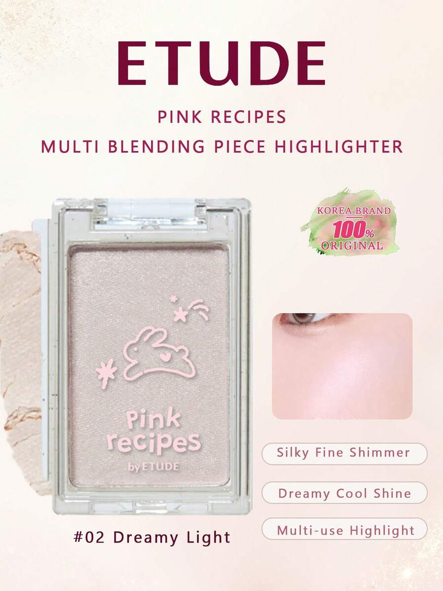 ETUDE Pink Recipes Multi-Function Highlighter, Kilauan Lembut, Cahaya Alami, Highlighter yang Dapat Dilapisi, Mencerahkan Kulit, Tahan Lama dan Ringan, Cocok untuk Pemula, Kecantikan Korea, Olive Young, Hadiah