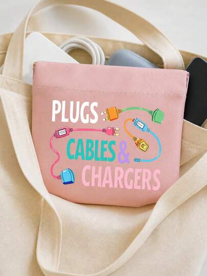"PLUGS, CABLES & CHARGERS" Printed Data Cable Storage Bag, Cable Organizer, Earphone Storage Bag, Waterproof Storage Bag, Essential Digital Accessories, Portable Storage Solution Suitable For Daily, Outdoor And Dorm Use, Multi-Functional Storage Bag Designed For Frequent Travelers, Suitable For Travel And Outdoor Activities, Back To School, Graduation Souvenir, Easter, Christmas, Travel Essential, Home Essential, Student Essential