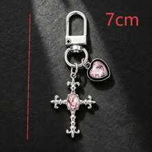 1 cái/3 cái/5 cái móc khóa nữ mặt treo hình chữ thập đính đá và trái tim đính đá, phụ kiện túi xách phong cách ngọt ngào cá tính - Nhiều màu - Xem 4