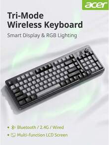 Acer OKW222 Mechanical Feel Keyboard With Display Screen, Gaming Backlit Keyboard For Desktop Computer And Laptop, Universal Office And Business USB Interface, Three-Mode - View 11