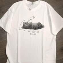 Milk Silk Short Sleeves T New Summer American-Style Personalized  Brand Cat Print Sleep Shirt For Men And Women - 白色 - 查看 2