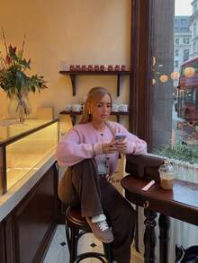 Women's New Autumn Round Neck Long Sleeve Knit Sweater Cardigan, Soft Casual Daily Commute College Style - Pink - View 4