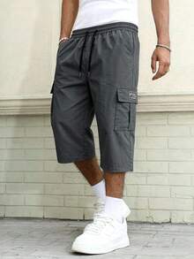 Spring/Summer Men's Outdoor Cargo Pants With Large Pockets, Loose Fit Drawstring Casual Sports Pants, Non-Stretch - Grey - View 2