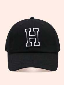 1pc Letter Baseball Cap, Sun Hat For Boys And Girls, Suitable For Outdoor And Daily Use - Large Black Label - Black Cloth Hat - View 8