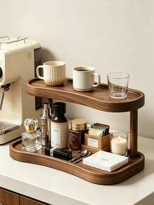 1pc 2‑TierWooden Countertop Storage Shelf, Double Layer Desktop Organizer Rack, Multifunctional Display Stand For Coffee Station, Mugs, Cosmetics, Kitchen Bathroom Vanity Home Decor - Multicolor - View 3