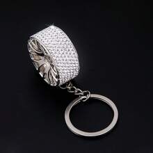 AD 1 pieza Llavero de coche con strass, colgante de llave de coche de aleación de zinc con rueda, accesorio de llave de coche con strass - Blanco - Ver 2